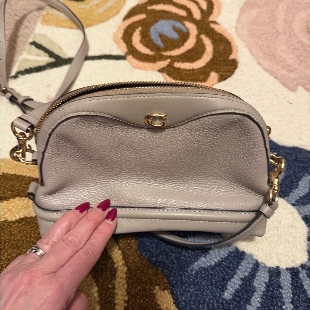 Coach Pebbled Leather Crossbody in Light Gray with Gold Hardware